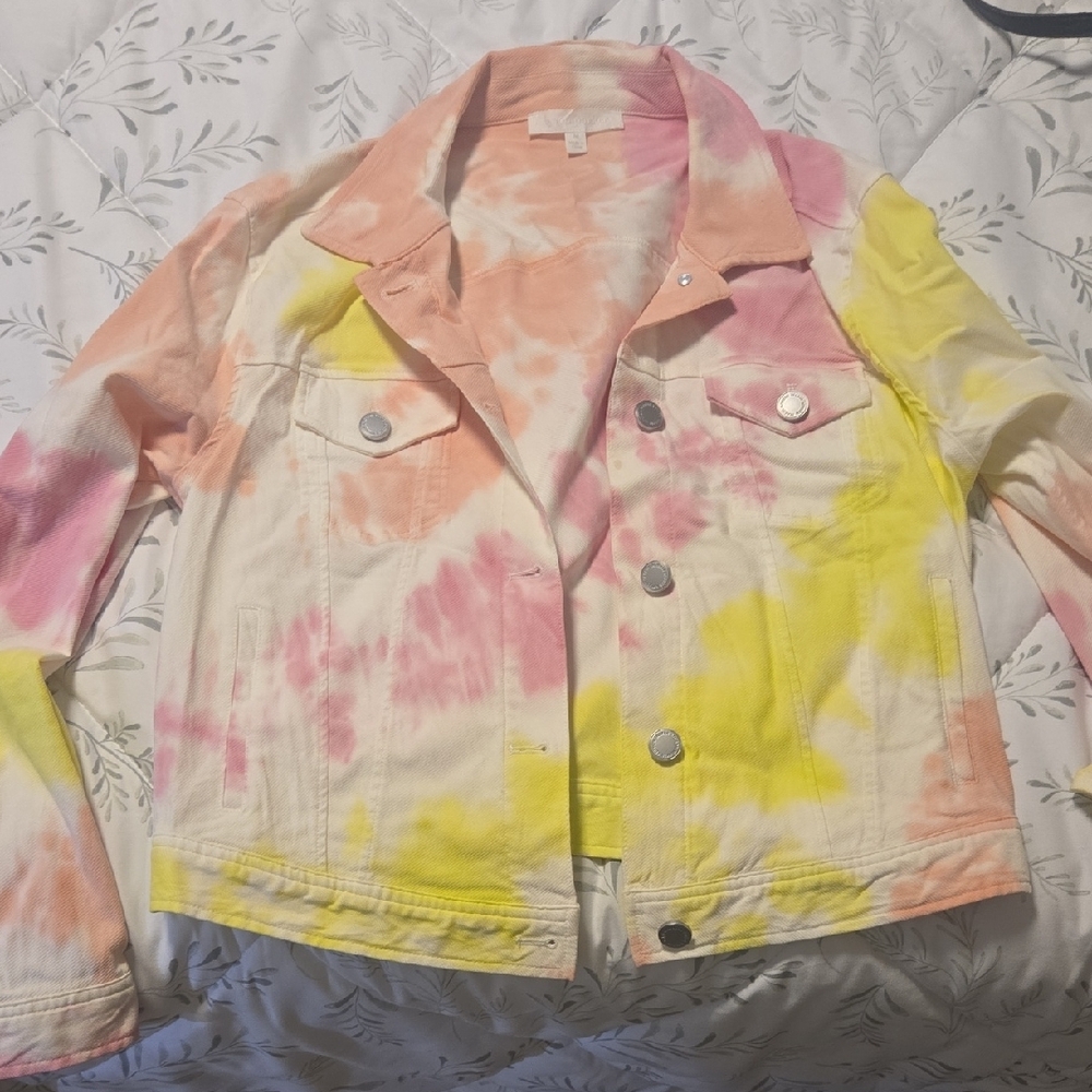 Adyson Parker Tie-Dye Jean Jacket - Pink, Yellow, Cream